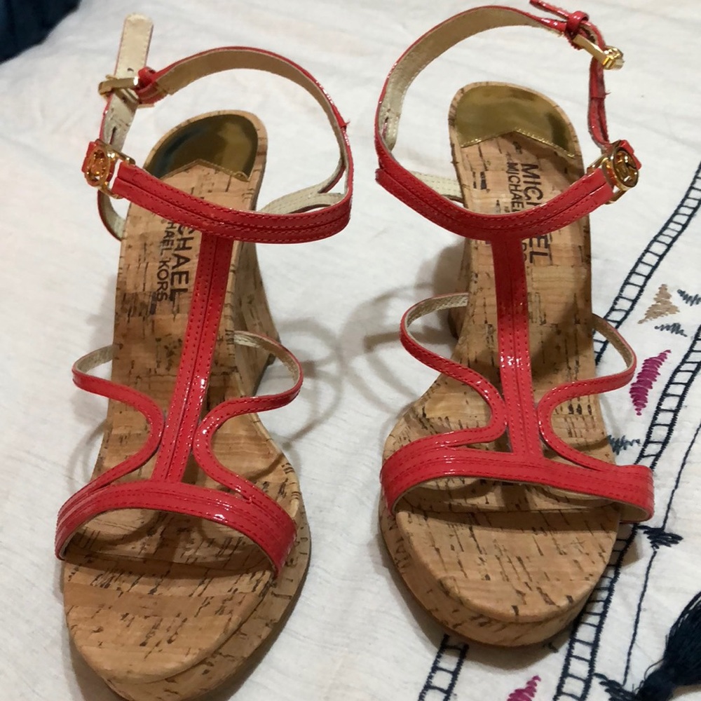 Michael Kors salmon pink cork heal wedge